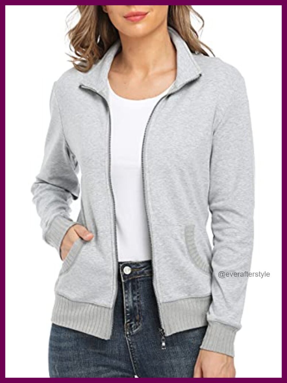Womens Lightweight Zip Up Jacket Cotton Blend Casual Sport Sweatshirt